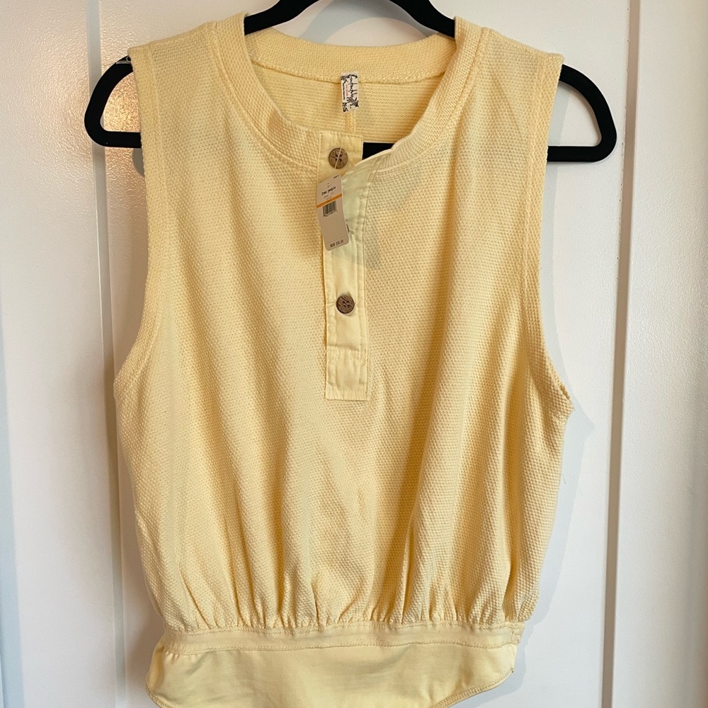 Free people yellow button tank top bodysuit small S